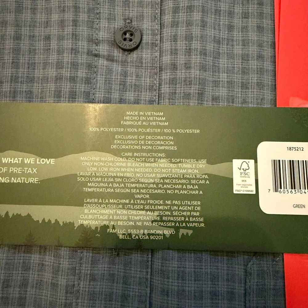 Orvis Classic Short Sleeve Tech Shirt Green/Gray Plaid‎ Mens Medium NWT